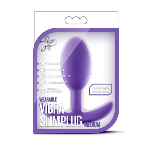 Фиолетовая анальная пробка Wearable Vibra Slim Plug Medium - 10,1 см.