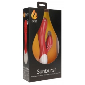 Красный вибратор-кролик Sunburst с функцией нагрева - 20 см.